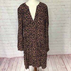 LOFT Animal Print Long Sleeve Dress - Size Medium